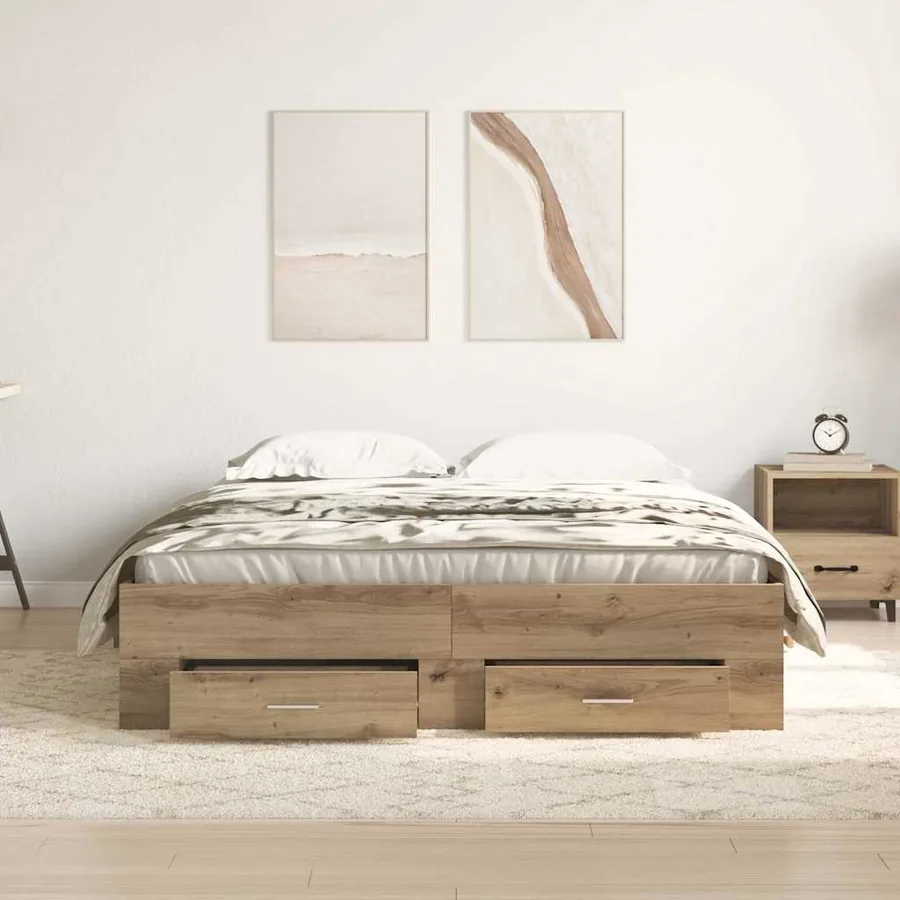 Cadre de lit Chêne artisanal 140 x 190 cm Bois d'ingénierie - 3