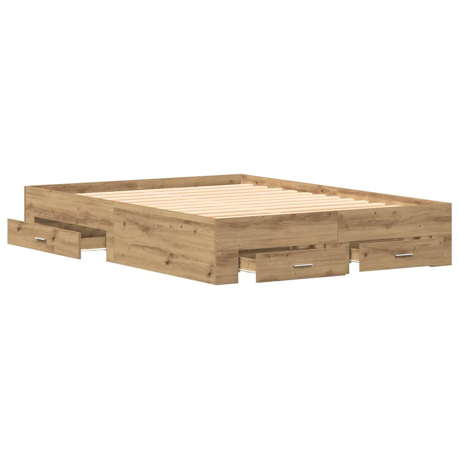 Cadre de lit Chêne artisanal 140 x 190 cm Bois d'ingénierie - 5