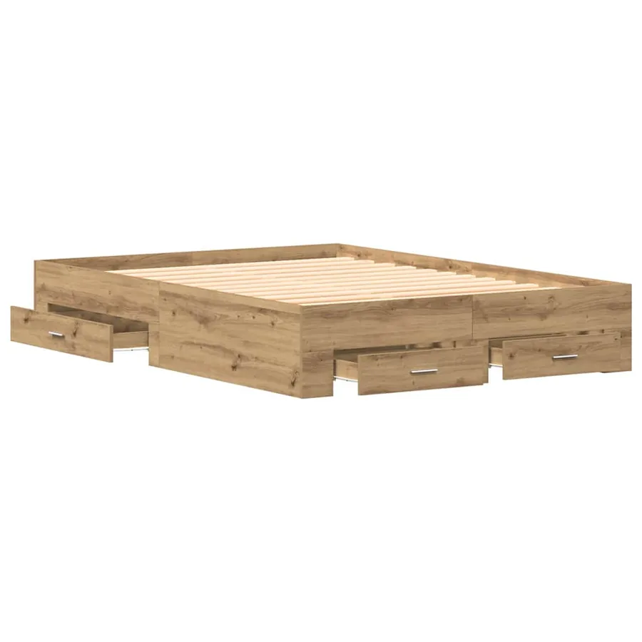 Cadre de lit Chêne artisanal 140 x 190 cm Bois d'ingénierie - 6