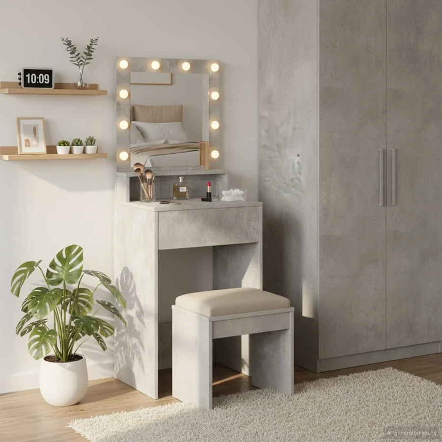 Table de Toilette Gris béton 50 x 41 x 135 cm Bois d'ingénierie