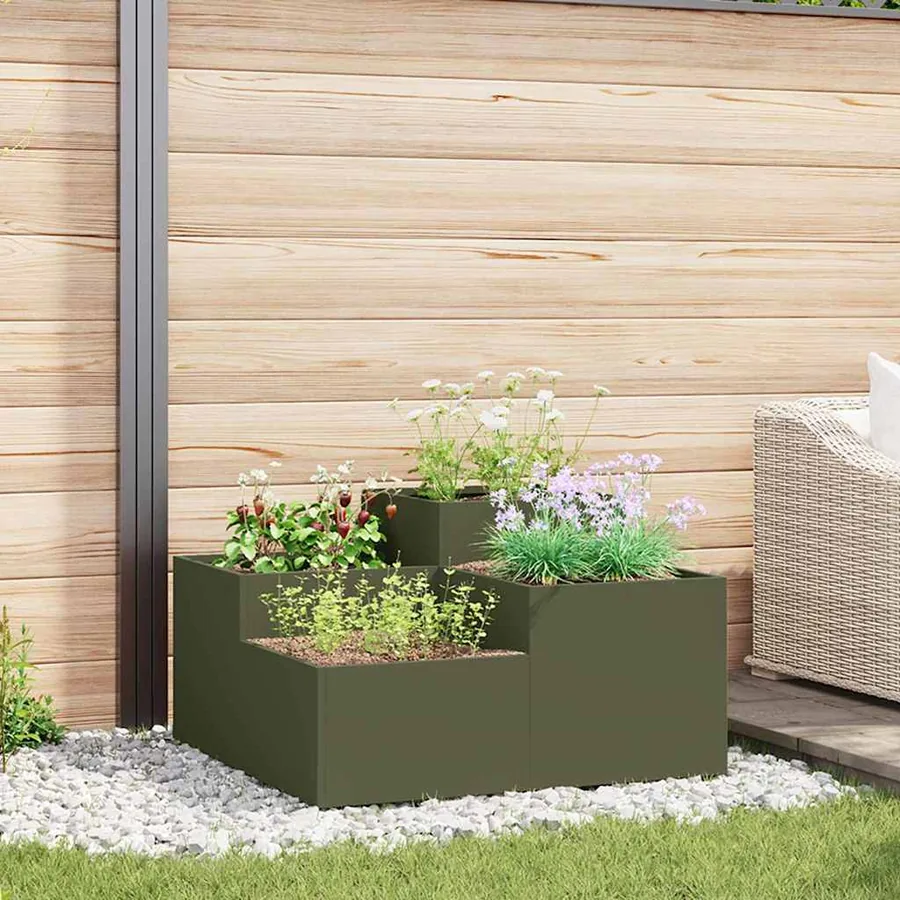 Cache-pot de jardin Vert olive 100 x 100 x 48 cm Acier