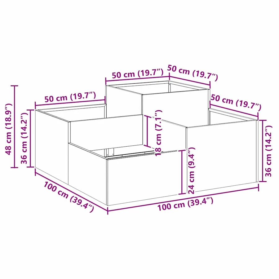 Cache-pot de jardin Vert olive 100 x 100 x 48 cm Acier - 11