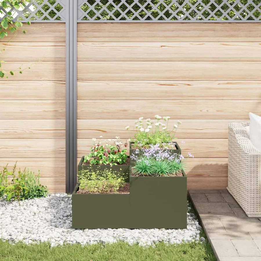 Cache-pot de jardin Vert olive 100 x 100 x 48 cm Acier - 4