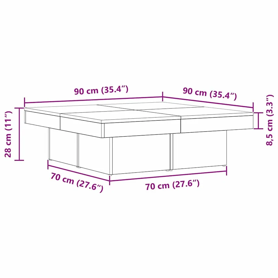 Table basse Chêne noir 90 x 90 x 28 cm Bois d'ingénierie - 8