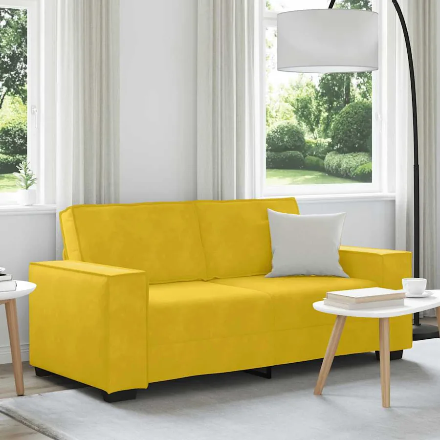Canapé 2 places jaune velours 180 x 78 x 84 cm