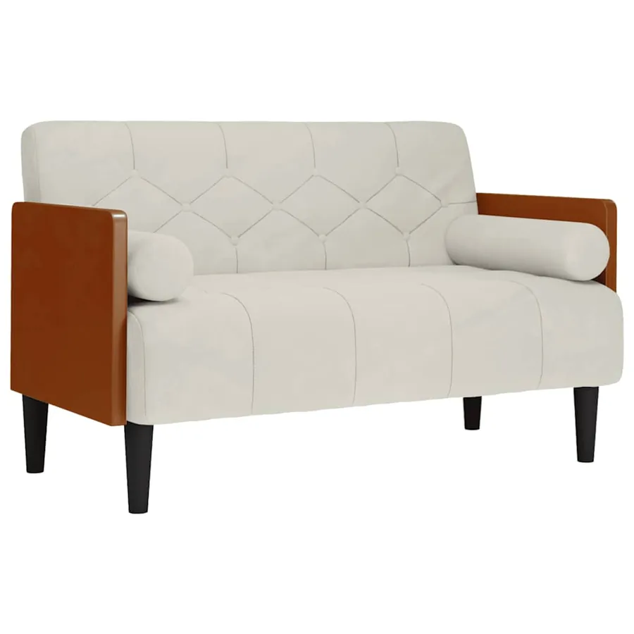 Canapé deux places avec coussins cylindriques couleur crème 110 cm velours - 2
