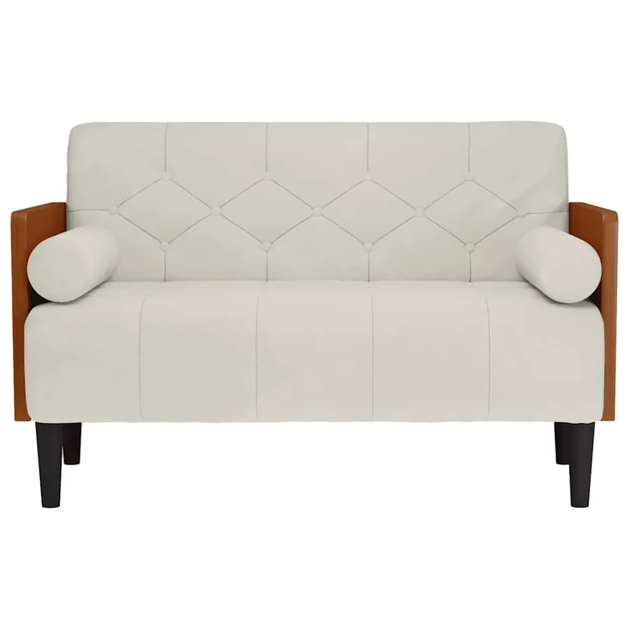Canapé deux places avec coussins cylindriques couleur crème 110 cm velours - 3