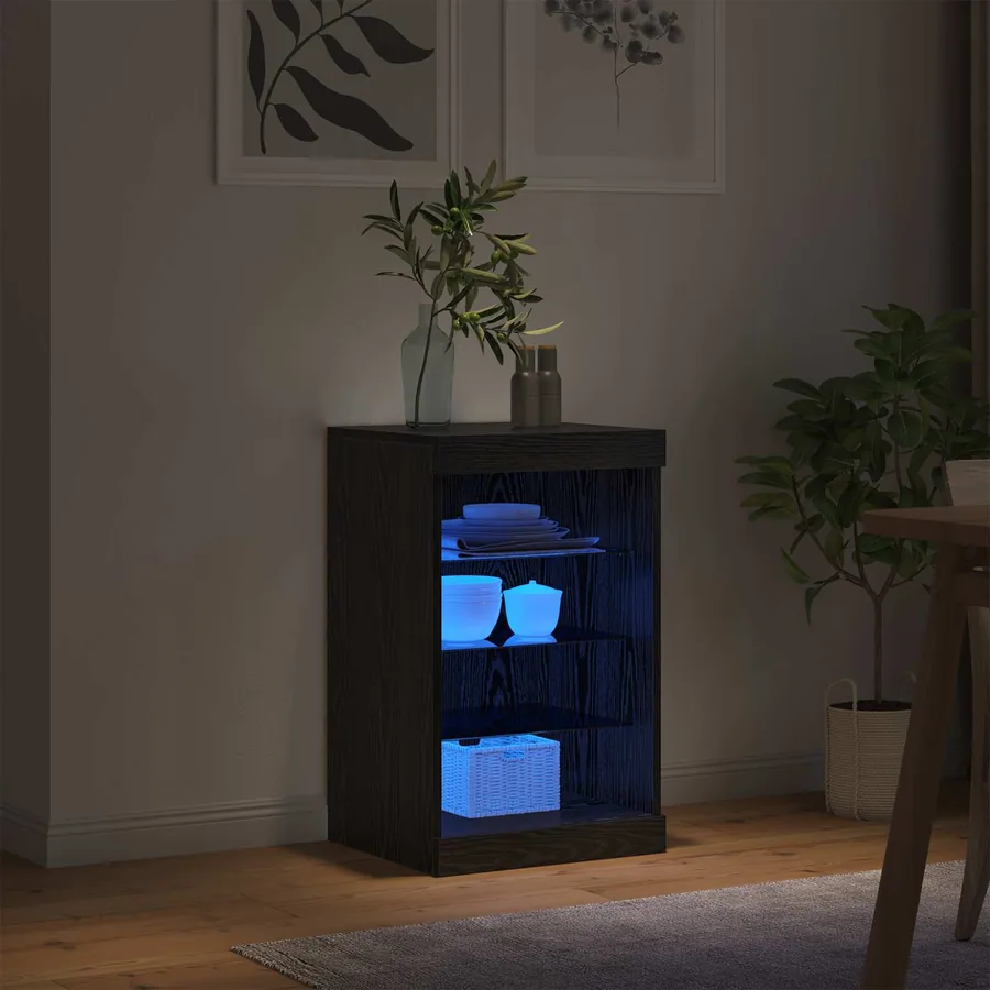 Buffet LED Chêne noir 41 x 37 x 67 cm Bois d'ingénierie - 4