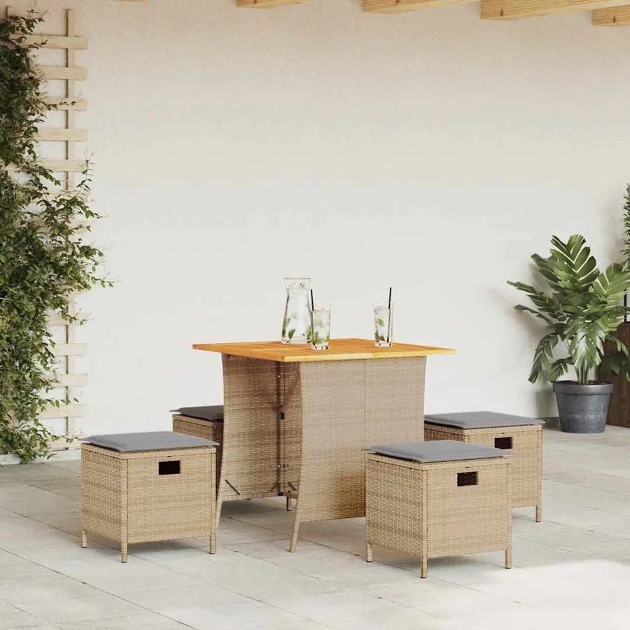 Ensemble à manger de jardin avec coussins 5pcs Beige poly rotin