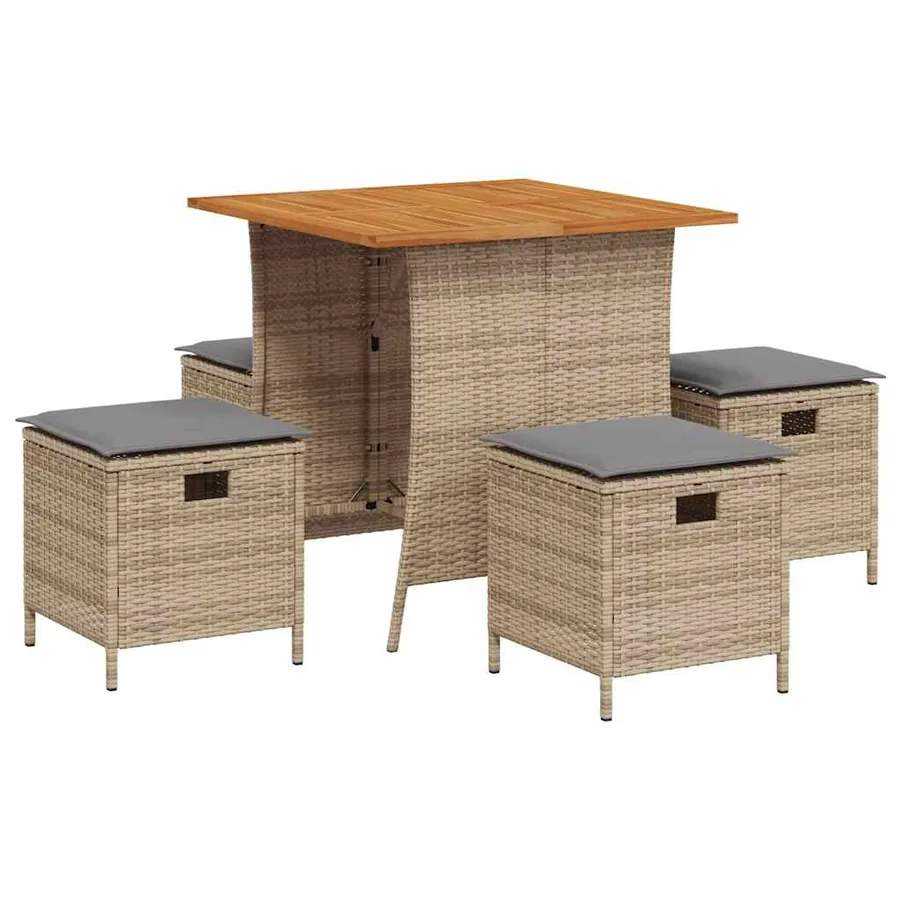 Ensemble à manger de jardin avec coussins 5pcs Beige poly rotin - 2