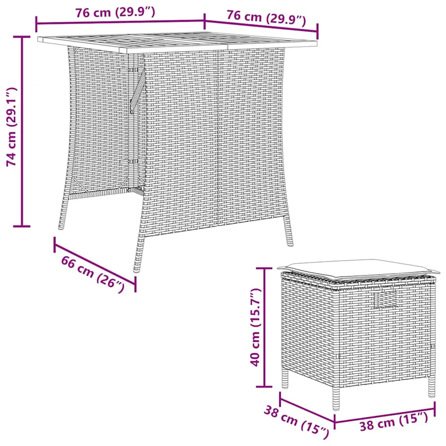 Ensemble à manger de jardin avec coussins 5pcs Beige poly rotin - 7
