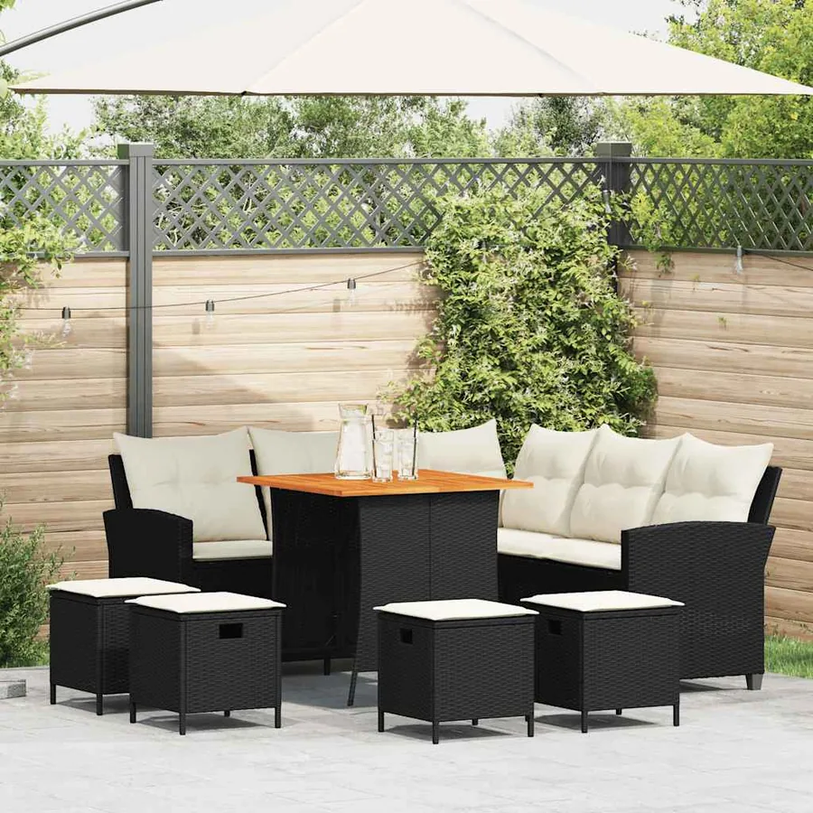 Ensemble de canapé de jardin 6 pcs avec coussins en forme de L noir résine tressée