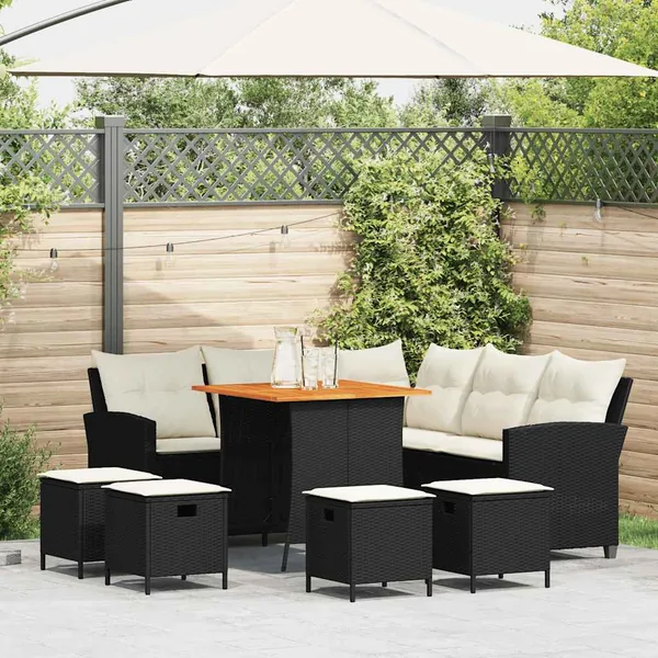 Ensemble de canapé de jardin 6 pcs avec coussins en forme de L noir résine tressée