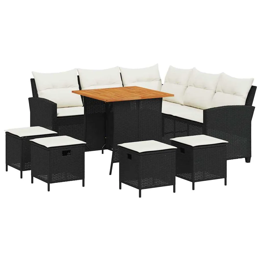 Ensemble de canapé de jardin 6 pcs avec coussins en forme de L noir résine tressée - 2
