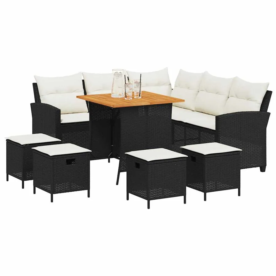 Ensemble de canapé de jardin 6 pcs avec coussins en forme de L noir résine tressée - 3