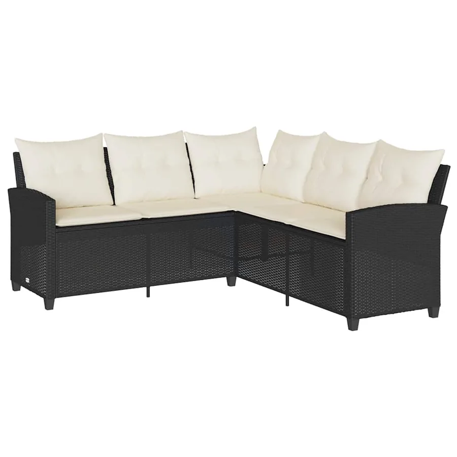 Ensemble de canapé de jardin 6 pcs avec coussins en forme de L noir résine tressée - 6