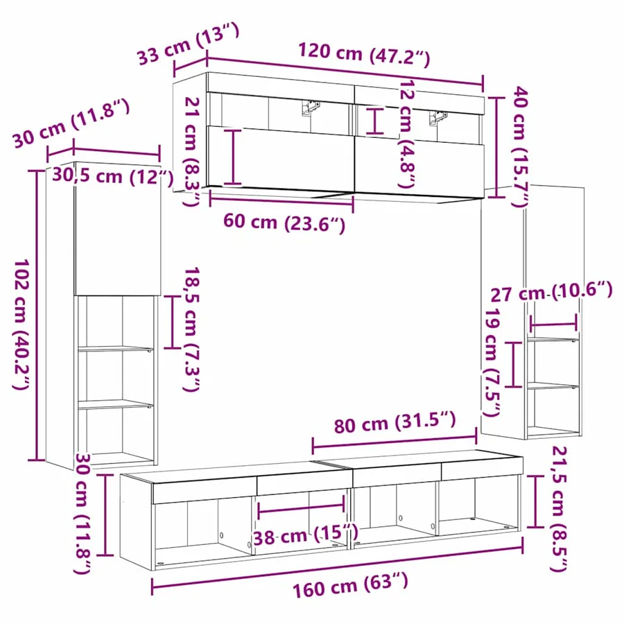 Ensemble meuble TV 6 pcs chêne artisanal Bois d'ingénierie - 18