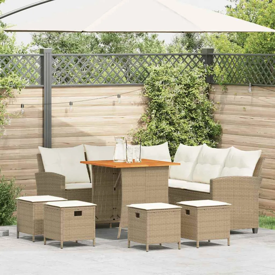 Ensemble de canapé de jardin 6 pcs avec coussins en forme de L beige résine tressée