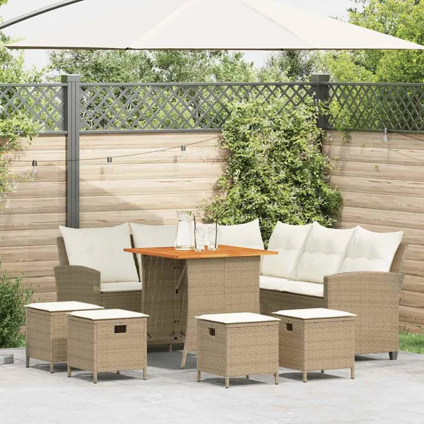 Ensemble de canapé de jardin 6 pcs avec coussins en forme de L beige résine tressée