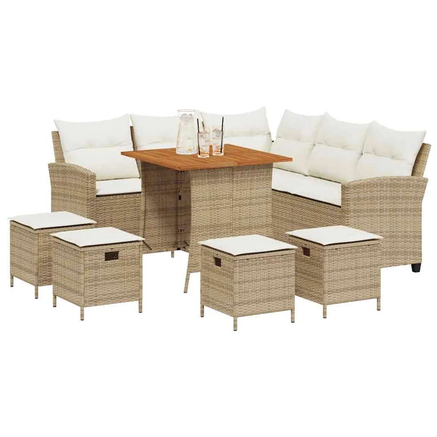 Ensemble de canapé de jardin 6 pcs avec coussins en forme de L beige résine tressée - 3