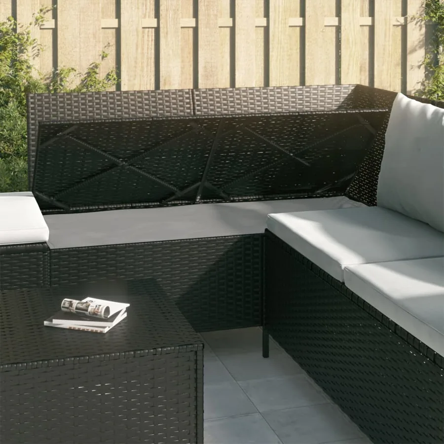 Salon de jardin 4 pcs avec coussins Noir Résine tressée - 11
