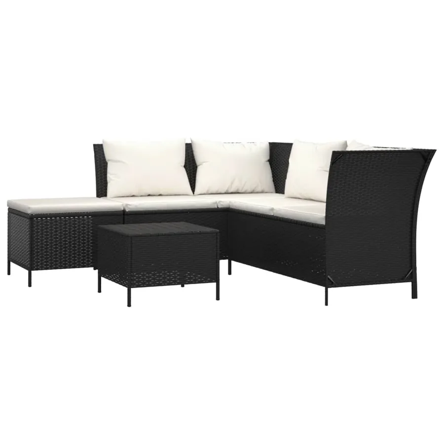 Salon de jardin 4 pcs avec coussins Noir Résine tressée - 2