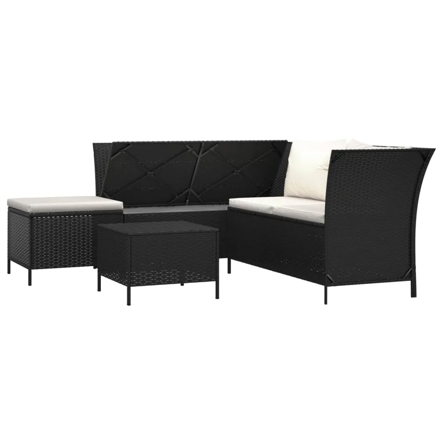 Salon de jardin 4 pcs avec coussins Noir Résine tressée - 3