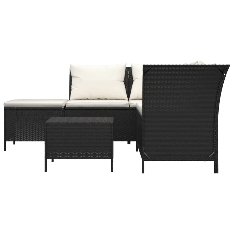 Salon de jardin 4 pcs avec coussins Noir Résine tressée - 4