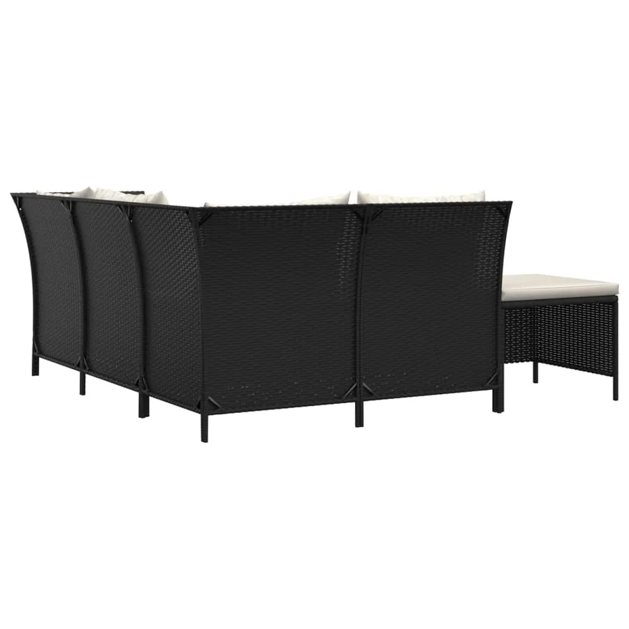 Salon de jardin 4 pcs avec coussins Noir Résine tressée - 5