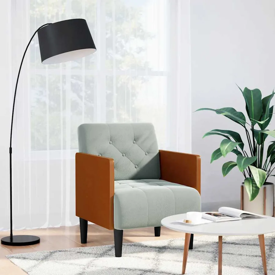 Fauteuil canapé avec accoudoirs gris clair 55 cm velours