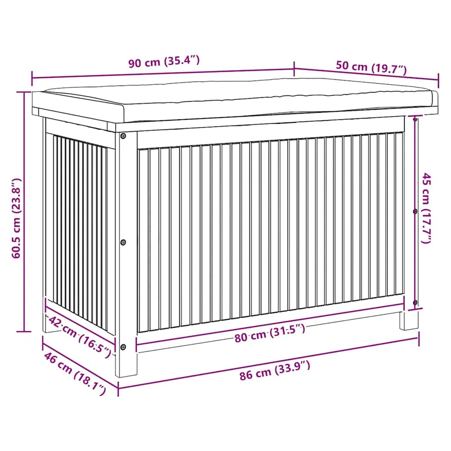 Boîte à coussins d'extérieur 90x50x60,5 cm bois massif d'acacia - 12