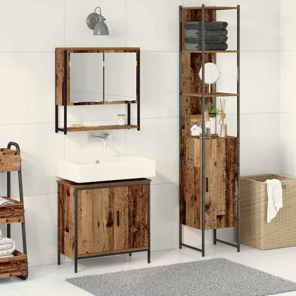 Ensemble de mobilier de salle de bain avec étagère 3 pcs Marron