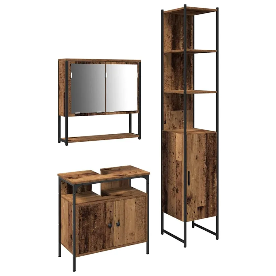 Ensemble de mobilier de salle de bain 3 pcs Bois Ancien - 2