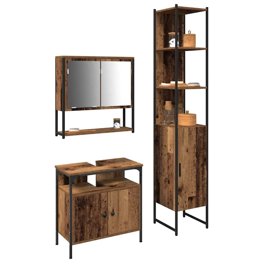 Ensemble de mobilier de salle de bain 3 pcs Bois Ancien - 3