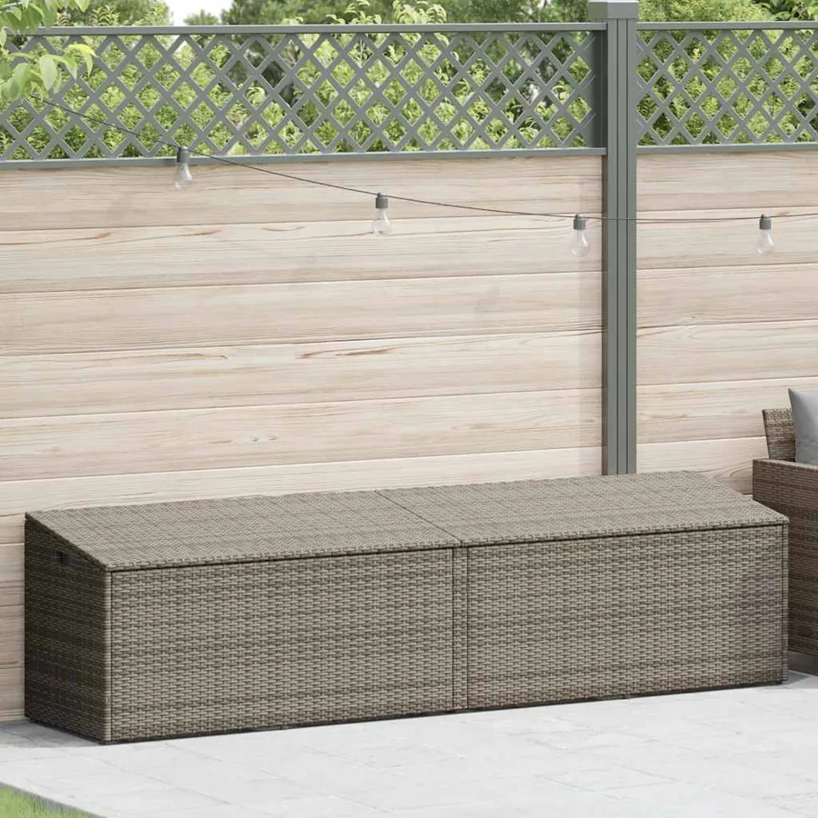 Boîte de rangement de jardin gris 220x50x58 cm résine tressée - 2