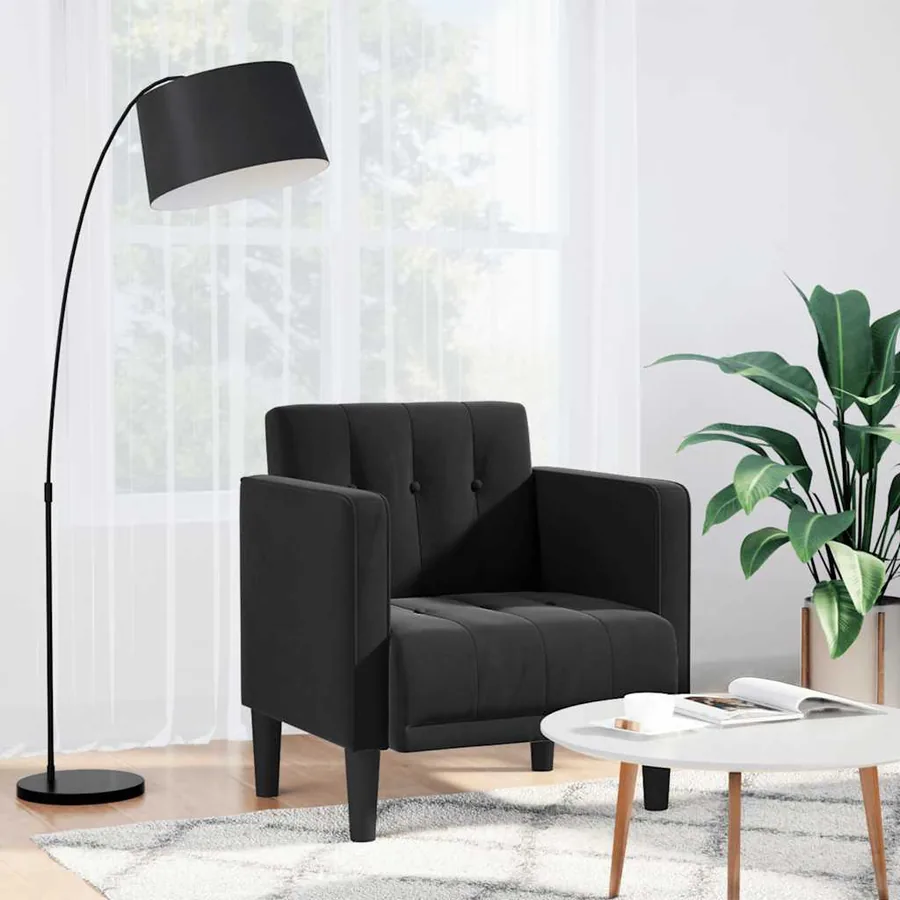 Fauteuil canapé avec accoudoirs velours noir 53 cm