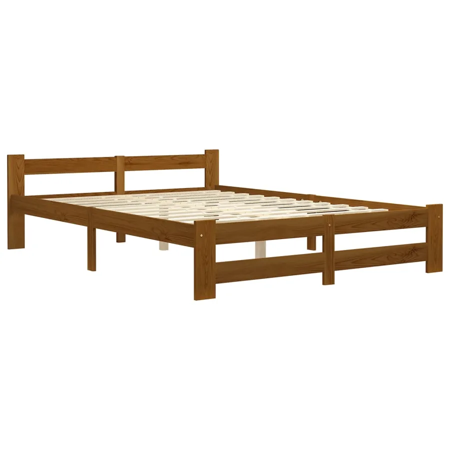 Cadre de lit sans matelas marron miel pin massif 140x200 cm - 2