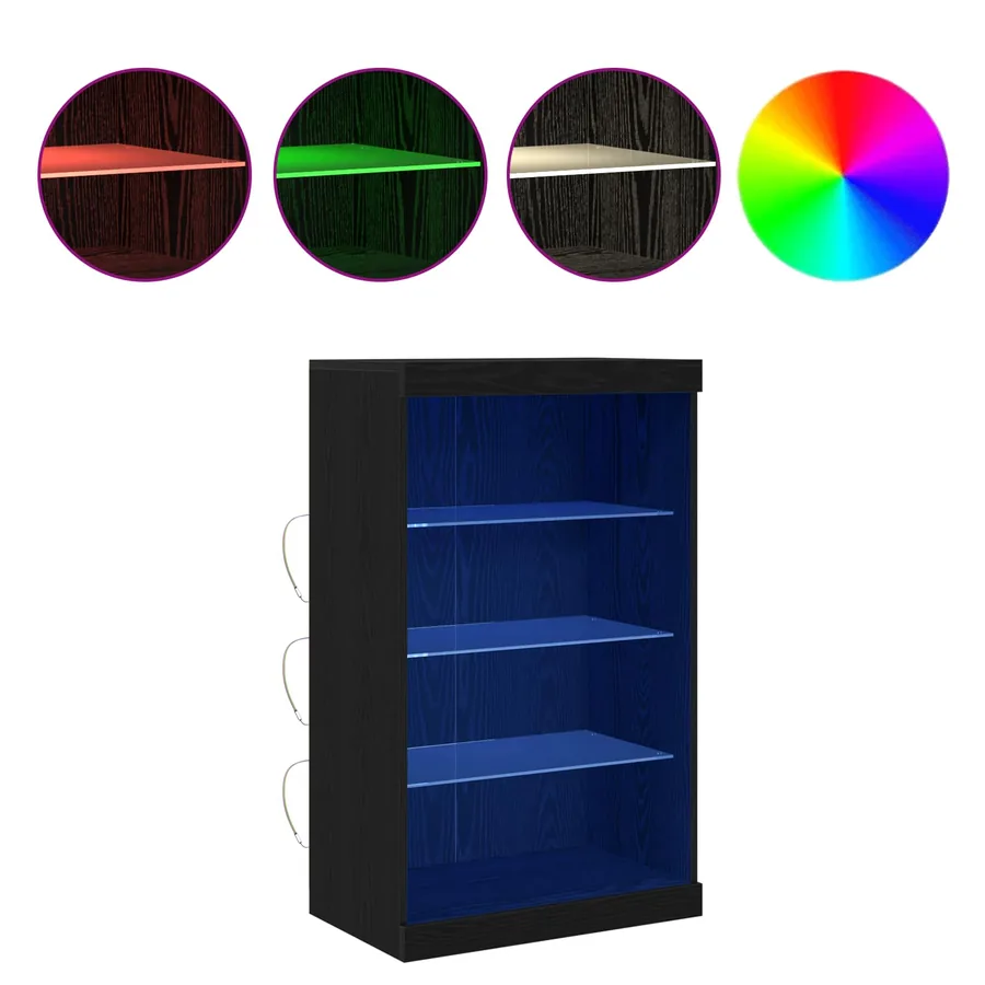 Buffet LED Chêne noir 60,5 x 37 x 100 cm Bois d'ingénierie - 2