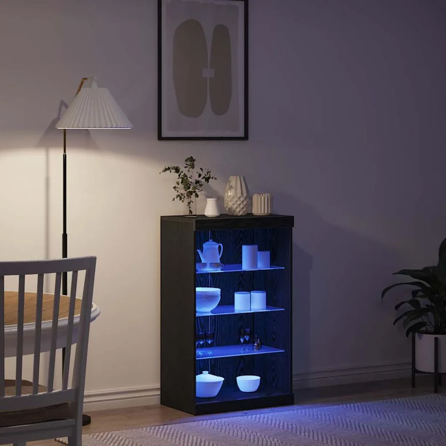 Buffet LED Chêne noir 60,5 x 37 x 100 cm Bois d'ingénierie - 4