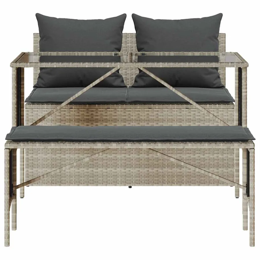 Ensemble à manger de jardin 3pcs coussins gris clair poly rotin - 7