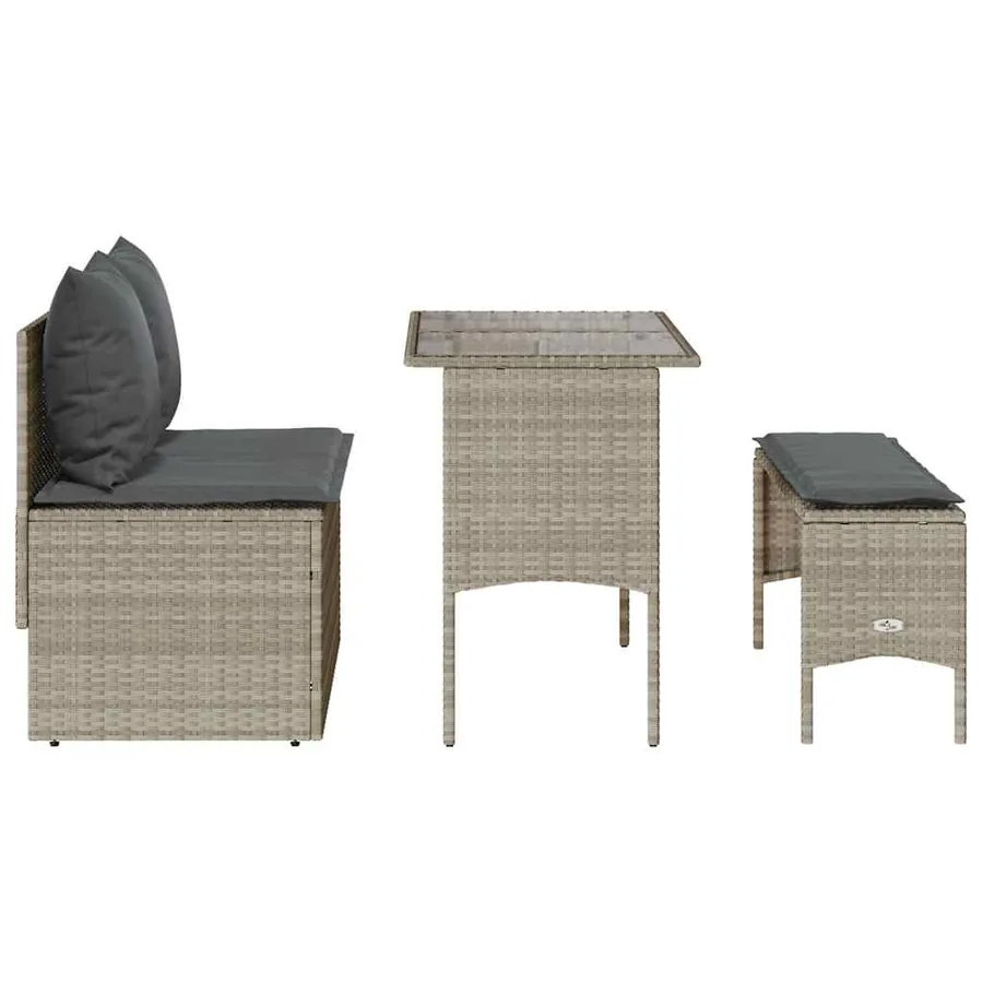 Ensemble à manger de jardin 3pcs coussins gris clair poly rotin - 8