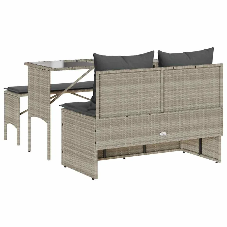 Ensemble à manger de jardin 3pcs coussins gris clair poly rotin - 9