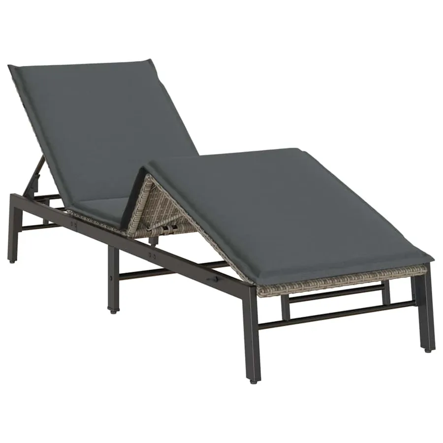 Chaise longue avec coussin gris résine tressée - 5