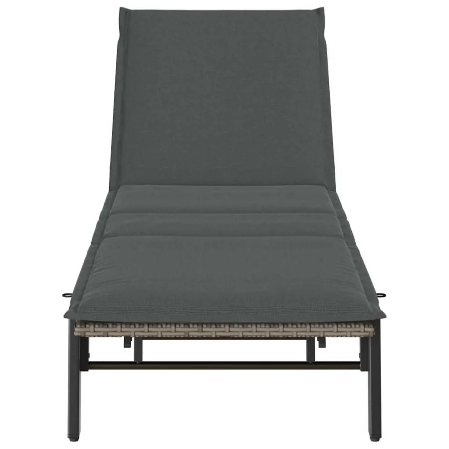 Chaise longue avec coussin gris résine tressée - 6