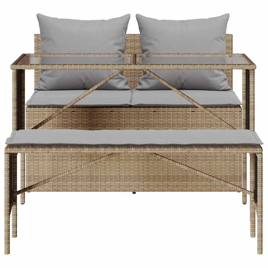 Ensemble à manger de jardin et coussins 3 pcs Beige poly rotin - 7