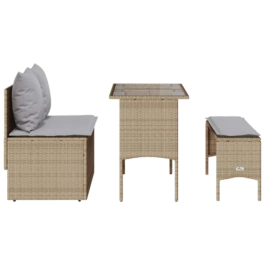 Ensemble à manger de jardin et coussins 3 pcs Beige poly rotin - 8