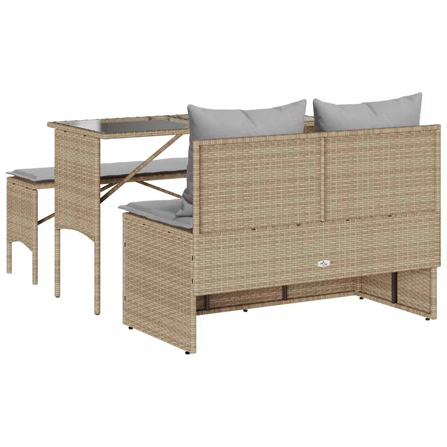 Ensemble à manger de jardin et coussins 3 pcs Beige poly rotin - 9