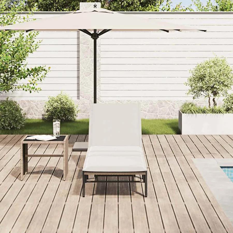 Chaise longue avec coussin beige résine tressée - 3