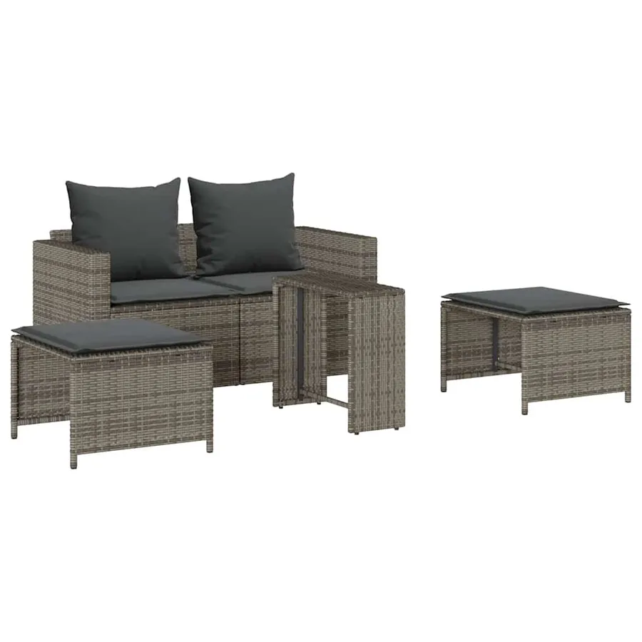 Salon de jardin 5 pcs avec coussins empilable gris polyrotin - 2