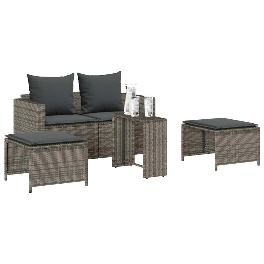 Salon de jardin 5 pcs avec coussins empilable gris polyrotin - 4
